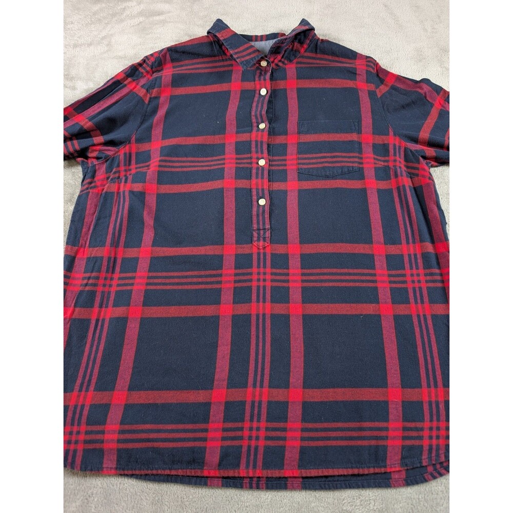 Tommy Hilfiger Top Womens L Red Blue Plaid Roll Tab Sleeve Cotton Preppy Shirt - Picture 5 of 11